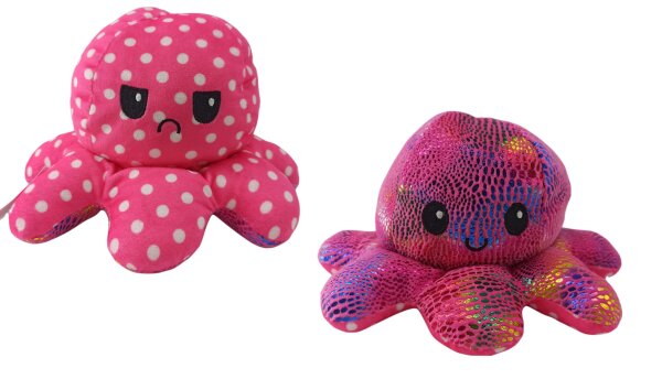 Oktopus XXL Kuscheltier Reversible Octopus Plüschtier Flip Oktopus Spielzeug Kinder Erwachsene Glitzer Sterne (Glitzer Punkte Pink 30 cm)