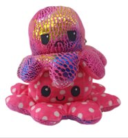 Oktopus XXL Kuscheltier Reversible Octopus Plüschtier Flip Oktopus Spielzeug Kinder Erwachsene Glitzer Sterne (Glitzer Punkte Pink 30 cm)