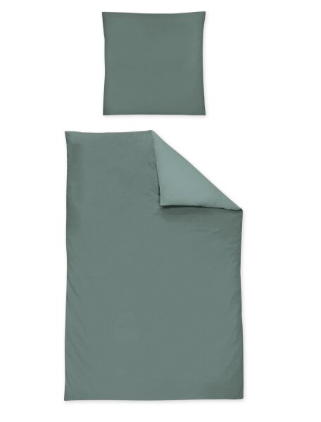 Irisette Mako-Satin uni Bettwäsche Set uni Paris 8000 grün 135 x 200 cm + 1 Kissenbezug 80x40 cm