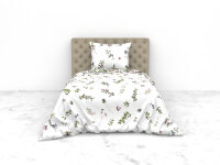 Heckett and Lane Mako Satin Moires Bettwäsche 155 White Flora White 1 Bettbezug 155x220cm + 1 Kissenbezug 80x80cm