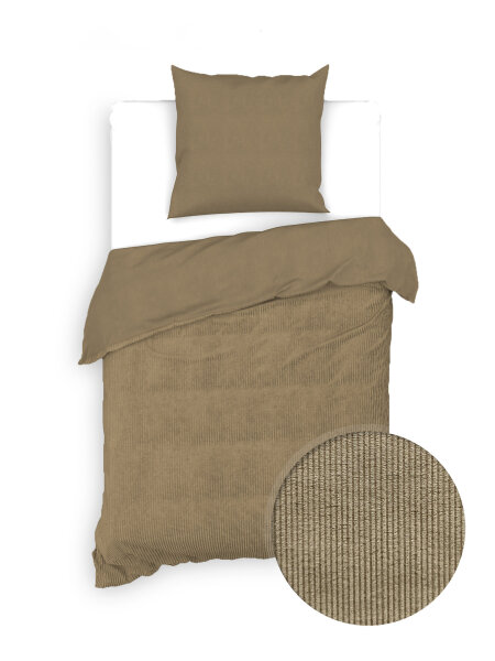 Zo!Home  Velluto a Coste Bettwäsche 155 Pale Gold Uni Pale-Gold 1 Bettbezug 155x220cm + 1 Kissenbezug 80x80cm