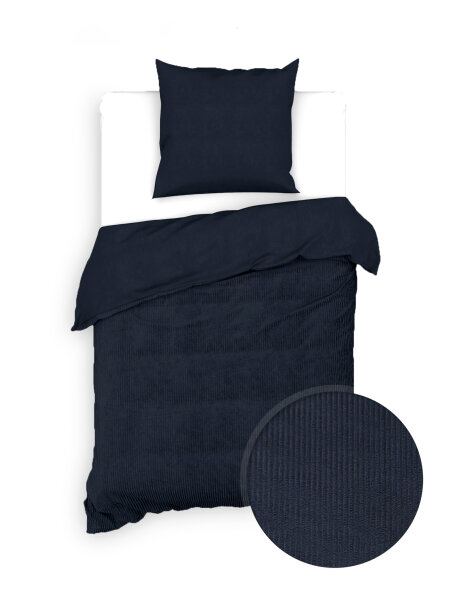 Zo!Home  Velluto a Coste Bettwäsche 155 Night Blue Uni Night-Blue 1 Bettbezug 155x220cm + 1 Kissenbezug 80x80cm