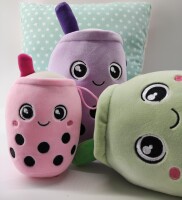 Bubble Tea Plüschtier Boba Kuscheltier Plüschpuppen Weiche Kuscheltier Tee Weiche Puppe Teetasse Kissen Kinderspielzeug (Rosa-runde Augen, 15 cm)