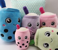 Bubble Tea Plüschtier Boba Kuscheltier Plüschpuppen Weiche Kuscheltier Tee Weiche Puppe Teetasse Kissen Kinderspielzeug (Rosa-runde Augen, 15 cm)