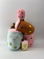 Bubble Tea Plüschtier Boba Kuscheltier Plüschpuppen Weiche Kuscheltier Tee Weiche Puppe Teetasse Kissen Kinderspielzeug (Rosa-runde Augen, 30 cm)