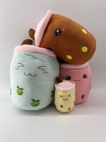 Bubble Tea Plüschtier Boba Kuscheltier Plüschpuppen Weiche Kuscheltier Tee Weiche Puppe Teetasse Kissen Kinderspielzeug (Rosa-runde Augen, 30 cm)