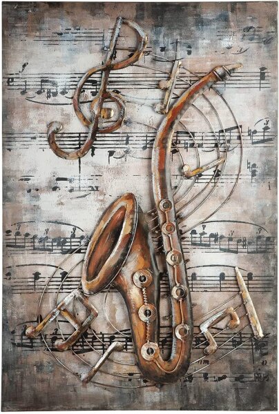 Gilde Metall Bild Live Jazz (BxHxL) 60 cm x 90 cm x 4 cm Handarbeit Kunstobjekt GILDE GALLERY