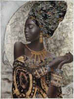 Gilde Bild Gemälde African Lady (BxHxL) 90 cm x 120 cm x 3,6 cm creme braun gold schwarz handgem.a.Leinw.