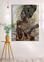 Gilde Bild Gemälde African Lady (BxHxL) 90 cm x 120 cm x 3,6 cm creme braun gold schwarz handgem.a.Leinw.