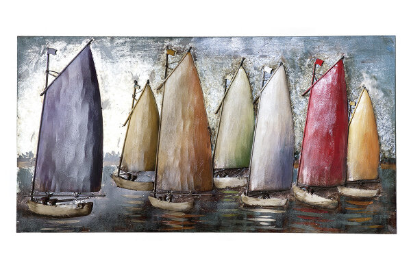 Gilde Metall Bild Sailing Regatta (BxHxL) 120 cm x 60 cm x 5 cm Handarbeit Kunstobjekt GILDE GALLERY