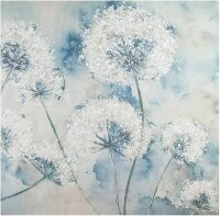 Gilde Bild Gemälde Allium (BxHxL) 100 cm x 100 cm x 2,6 cm creme mint blau auf Leinwand handgemalt