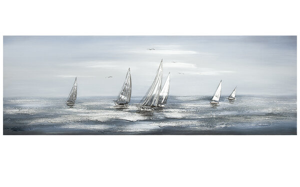 Gilde Bild Gemälde Silver Regatta (BxHxL) 150 cm x 50 cm x 3,7 cm handgemalt mit Aluminium-Ornamenten