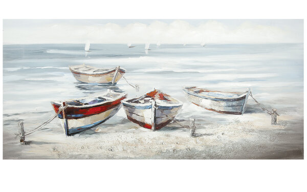 Gilde Bild Gemälde Strand-Boote (BxHxL) 150 cm x 70 cm x 3,7 cm türkis sand rot blau 3D handgemalt