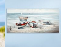 Gilde Bild Gemälde Strand-Boote (BxHxL) 150 cm x 70 cm x 3,7 cm türkis sand rot blau 3D handgemalt