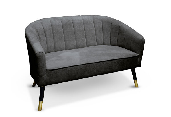 Gilde Holz Sofa Samt Vesuv (BxHxL) 128 cm x 80 cm x 72 cm grau Fuß schwarz gold Sitzhöhe 45cm