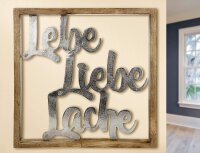 Gilde Holz Rahm.XXL Lebe,Liebe,Lache (BxHxL) 60 cm x 60 cm x 3,5 cm Mangoholz Alu mit 2 Haken zum Hängen