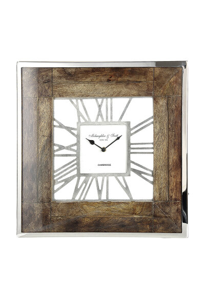 Gilde Holz Uhr London (BxHxL) 40 cm x 40 cm silberfarben m.Metall für eine AA Batterie