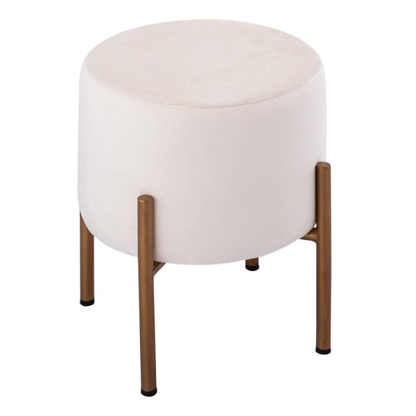 Soma Samt Hocker 2. Wahl Sitzhocker Samt Pouf Ø 32 H 38 cm Sitzpouf Velour mit Füßen rose Eisen gold creme weiß