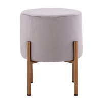 Soma Samt Hocker 2. Wahl Sitzhocker Samt Pouf Ø 32 H 38 cm Sitzpouf Velour mit Füßen rose Eisen gold light grey - hellgrau