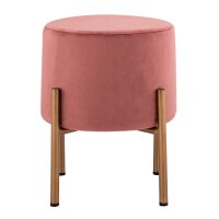 Soma Samt Hocker 2. Wahl Sitzhocker Samt Pouf Ø 32 H 38 cm Sitzpouf Velour mit Füßen rose Eisen gold rose