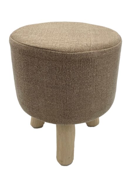 Soma Hocker 2. Wahl Stone Washed Ø 35 cm Höhe 45 cm Sitzhocker Pouf Schemel mit Holzfüßen aus Teakholz hellbraun