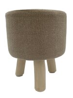 Soma Hocker 2. Wahl Stone Washed Ø 35 cm Höhe 45 cm Sitzhocker Pouf Schemel mit Holzfüßen aus Teakholz hellbraun