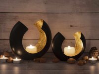 Soma Kerzenhalter Set 2-teilig Teelichthalter Kerzenständer Omega schwarz matt innen vergoldet