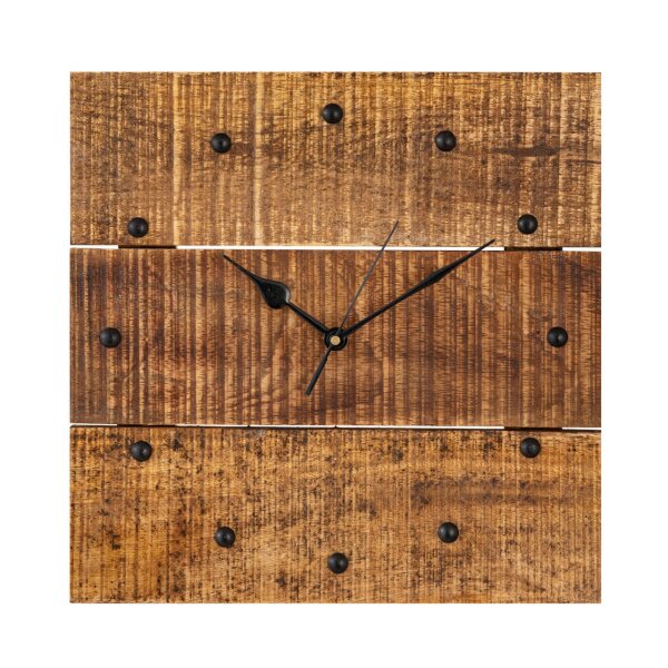 Soma Wanduhr Holzuhr 30x30cm Wanduhr Holz Wohnzimmer lautlos quadratisch aus Mangoholz massiv