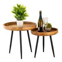 Soma Beistelltisch Holz rund ø 40 o. 50cm Couchtisch Wohnzimmer Tisch Vancouver Metall-Füße schwarz matt Durchmesser 50 - Höhe 48 cm