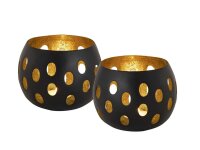 Soma Teelichthalter 48-teilig Set 2 x 24 VE Kerzenhalter Florina Kugelform schwarz matt innen vergoldet