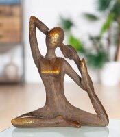 Gilde Poly Figur "Yoga-Frau" VE 2 (BxHxL) 23 cm x 26 cm x 10 cm Hände hinter dem Kopf, braun/goldfarben Sie kaufen hier immer ein Set von 2 gleichen Artikeln.