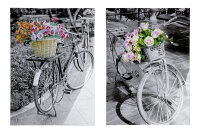 Gilde Bild Gemälde "Blumen Fahrrad" VE 2 so (BxHxL) 50 cm x 70 cm x 2,5 cm glänzend,Leinwand,handbe.,schwa./weiß/bunt Sie kaufen hier immer ein Set von 2 gleichen Artikeln.