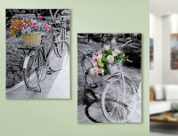 Gilde Bild Gemälde "Blumen Fahrrad" VE 2 so (BxHxL) 50 cm x 70 cm x 2,5 cm glänzend,Leinwand,handbe.,schwa./weiß/bunt Sie kaufen hier immer ein Set von 2 gleichen Artikeln.