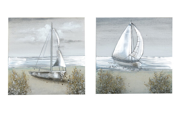 Gilde Bild Gemälde "Sailing" VE 2 so (BxHxL) 50 cm x 50 cm x  cm handgemalt, aluminium, naturfarben Sie kaufen hier immer ein Set von 2 gleichen Artikeln.