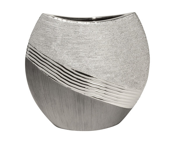 Gilde Keramik ovale Vase"Bridgetown" VE 2 (BxHxL) 27 cm x 21 cm x 7 cm grau,silber Sie kaufen hier immer ein Set von 2 gleichen Artikeln.