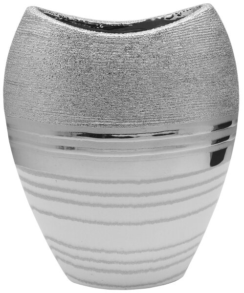 Gilde Keramik ovale Vase "Lavena" VE 2 (BxHxL) 17,5 cm x 21 cm x 10 cm silber/weis/hellgrau Sie kaufen hier immer ein Set von 2 gleichen Artikeln.