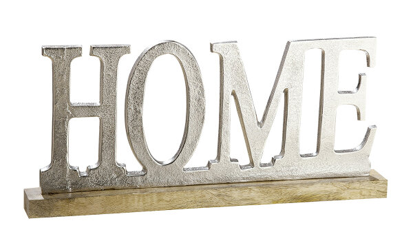 Gilde Alu Schriftzug"HOME"auf Holzb. VE 2 (BxHxL) 48 cm x 22 cm x 5 cm silber, Mangoholz Sie kaufen hier immer ein Set von 2 gleichen Artikeln.