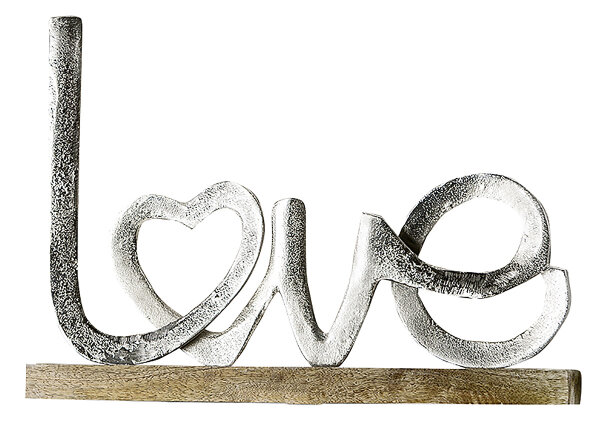 Gilde Alu Schriftzug"LOVE"auf Holzb. VE 2 (BxHxL) 41 cm x 28,5 cm x 5 cm silber, Mangoholz Sie kaufen hier immer ein Set von 2 gleichen Artikeln.