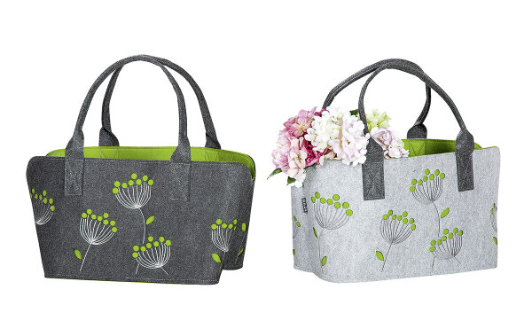 Gilde Filz Tasche Dillblüte VE 2 so (BxHxL) 41 cm x 26 cm x 28 cm hellgrau/dunkelgrau innen grün, Motiv beidseitig Sie kaufen hier immer ein Set von 2 gleichen Artikeln.