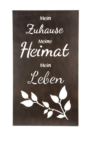 Gilde Metall Relief Weisheit "Heimat" VE 2 (BxHxL) 40 cm x 70 cm x 2 cm dunkelbraun, "Unser Zuhause - Unsere Heimat Sie kaufen hier immer ein Set von 2 gleichen Artikeln.