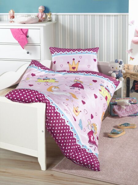 Optidream Microfaser Baby Bettwäsche 100 x 135 cm Bettbezug  Kopfkissenbezug 40 x 60 cm Einhorn Prinzessin Pink