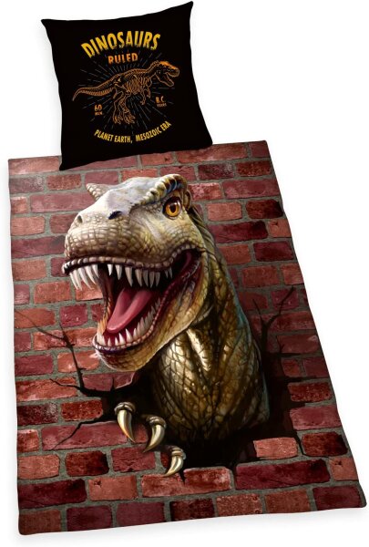 Herding Renforcé Dino 3D Bettbezug 135 x 200 cm Kopfkissenbezug 80 x 80 cm