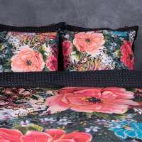 Melli Mello Mako Satin Bettwäsche Bettbezug 135 cm x 200 cm  Kopfkissenbezug 80 x 80 cm Blumen schwarz