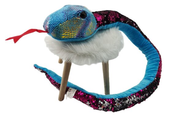 Plüschtier Plüschschlange XXL Plüsch-Schlange weich gefüllt, ideal zum Trösten Kuscheln Einschlafhilfe Toys Schlange Snake Kuscheltier (Blau Pink Glitzer 110 cm)