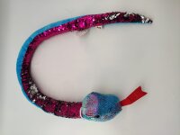 Plüschtier Plüschschlange XXL Plüsch-Schlange weich gefüllt, ideal zum Trösten Kuscheln Einschlafhilfe Toys Schlange Snake Kuscheltier (Blau Pink Glitzer 110 cm)