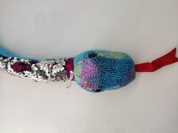 Plüschtier Plüschschlange XXL Plüsch-Schlange weich gefüllt, ideal zum Trösten Kuscheln Einschlafhilfe Toys Schlange Snake Kuscheltier (Blau Pink Glitzer 110 cm)