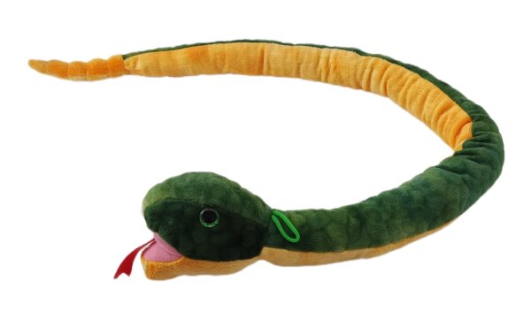 Plüschtier Plüschschlange XXL Plüsch-Schlange weich gefüllt, ideal zum Trösten Kuscheln Einschlafhilfe Toys Schlange Snake Kuscheltier (Grün Gelb Anaconda 120 cm)