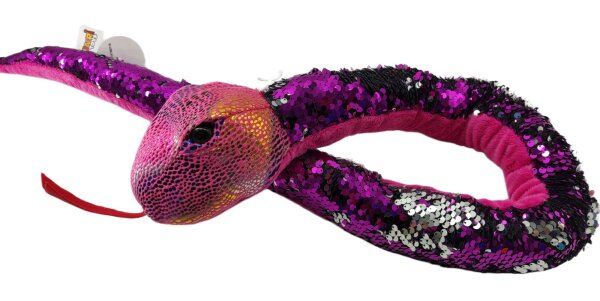 Plüschtier Plüschschlange XXL Plüsch-Schlange weich gefüllt, ideal zum Trösten Kuscheln Einschlafhilfe Toys Schlange Snake Kuscheltier (Lila Pink Glitzer 110 cm)