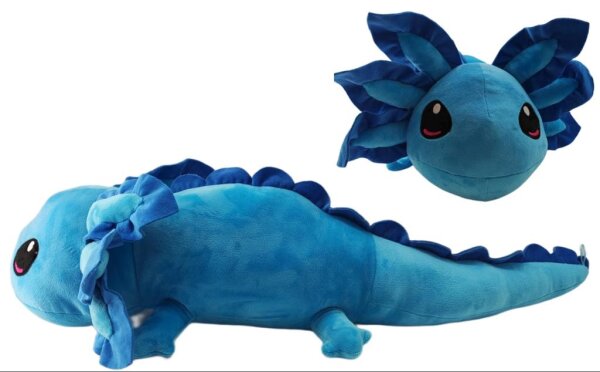 Axolotl Echse Molch Kuscheltier Figur Plüsch Tintenfisch Spiel Puppe XL 25 cm Plüschtier Püsch Wassertier blau