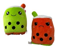 Bubble Tea Wende Plüschtier 26 cm Boba Kuscheltier Plüschpuppen Weiche Bubble Tea Kuscheltier Tee Weiche Puppe Teetasse Kissen Kinderspielzeug (grün orange)